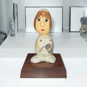 Vintage Ceramic/Resin Nurse Figurine with Wood Base 5.7" tall, Signed & Dated